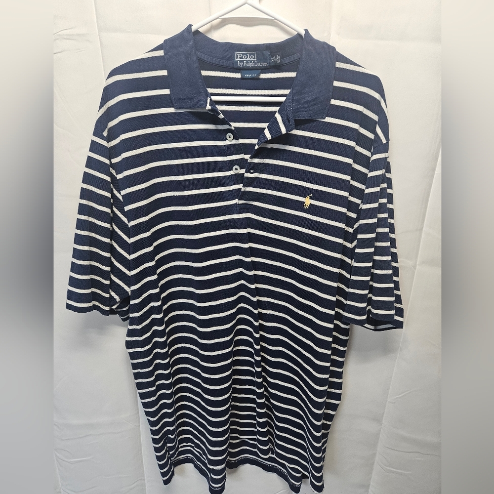 Polo by Ralph Lauren Blue and White Striped "Golf Fit" Polo Shirt XL